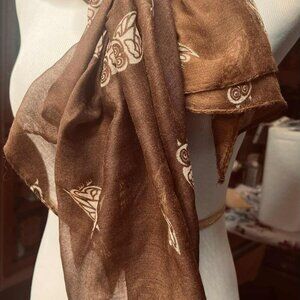 🦉 Brown Viscose Scarf with Owls – Soft & Playful